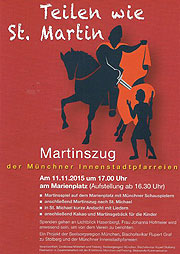Martinszug der Münchner Innenstadtpfarreien - Martinsspiel auf dem Marienplatz am 11.11.2015 in München